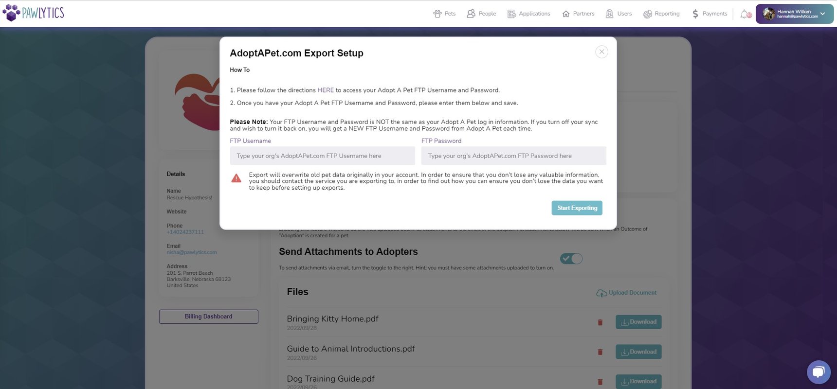 Export Pets to AdoptaPet